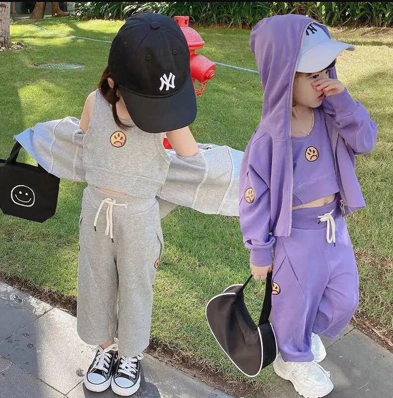 

Clothing Sets Spring Baby Boys Girls Clothes Coat+vest+pants 3pcs Children Boy Girl Set 2-9 Years Kids, Gray