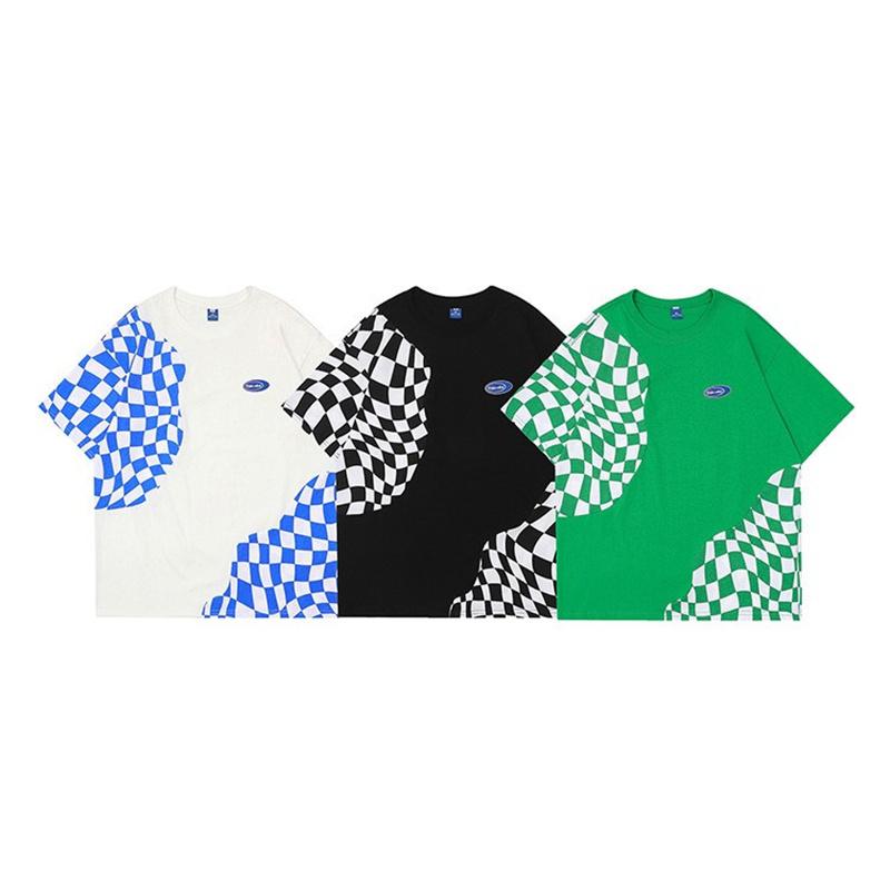 

Men' T-Shirts Summer Plaid Patchwork Crew Neck Loose Japanese Casual Retro Short Sleeve T-shirt For Men And WomenMen, Black