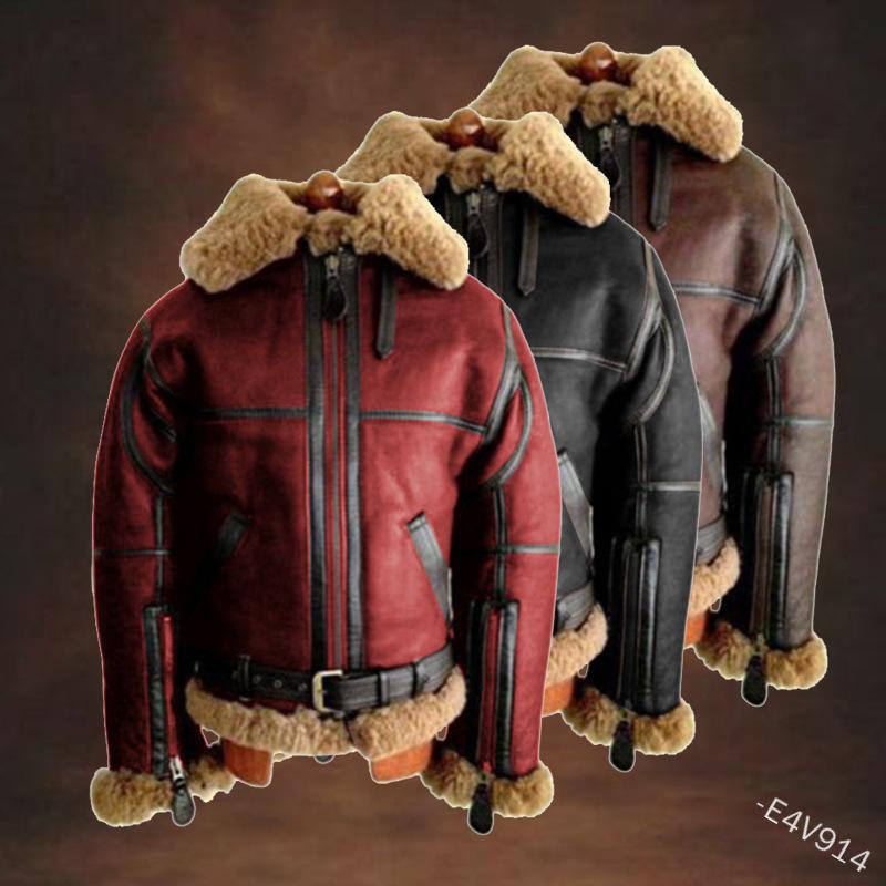 

Men' Jackets Thicken Warm Jacket Men' Solid Coat Winter Vintage Outwear Windproof Chamarra Hombre Fleece Veste Homme Men Parkas Clohte, Auburn