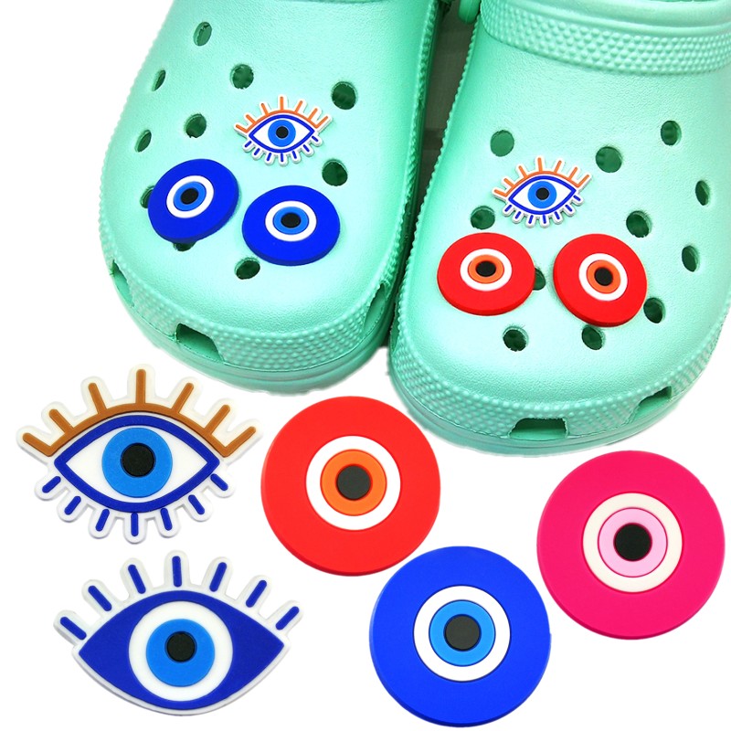 

16pcs/set hot Evil eyes pattern Croc charms trend 2D cartoon Shoe buckle fit bracelet sandals soft rubber Shoe Charm accessories Buckles decoration