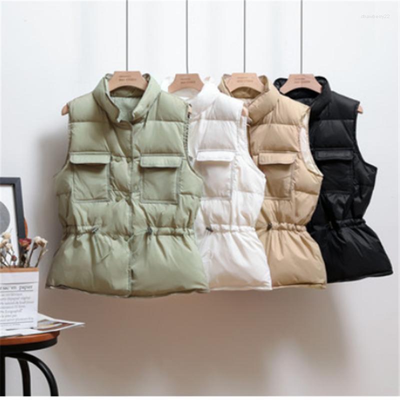 

Women' Down & Parkas Winter Vest Women Short Windbreaker Lightweight Coat Warm Waistcoat Female White Duck Sleeveless Jacket Stra22, Black