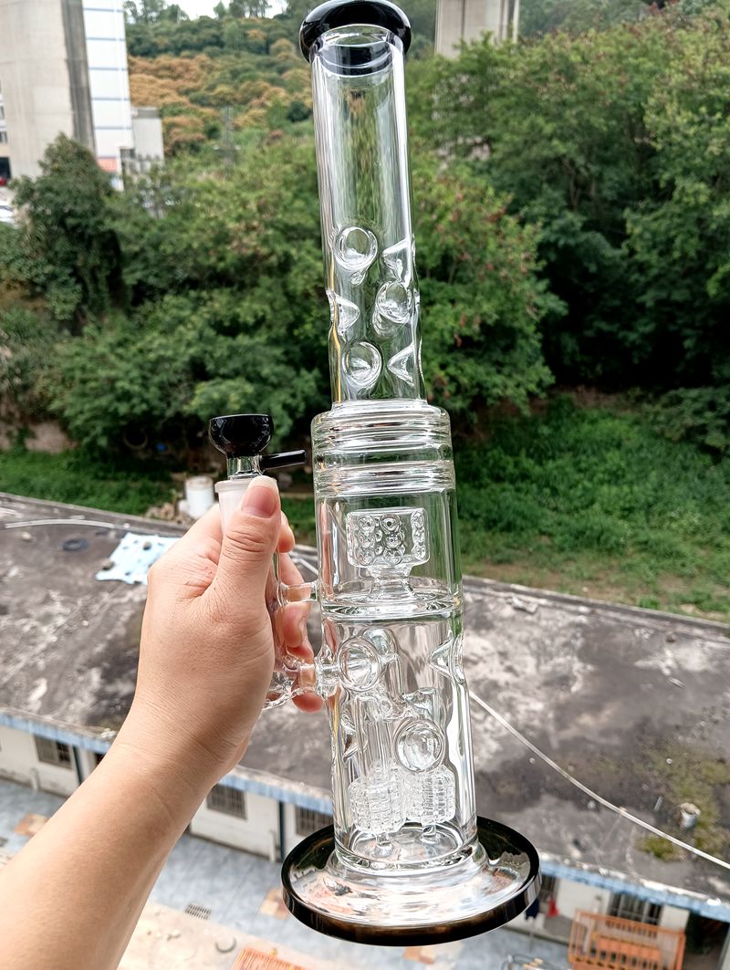 

16 inch Black Glass Bong Hookah with Tire Perc Multihole Water Recycler Female 14mm Smoking Pipes with Bowls Accessories