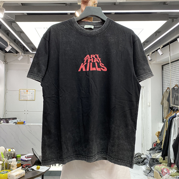 Black Washed T shirt Tee Vintage Printed Men Cotton Tees Tops Casual Short Sleeve Real pics