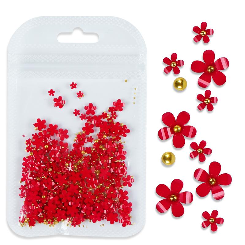 

Nail Art Decorations 5g/Bag 5D Red Acrylic Flower Decoration Jewelry Mixed Size Gold Steel Ball Supplies For Professional AccessoriesNail