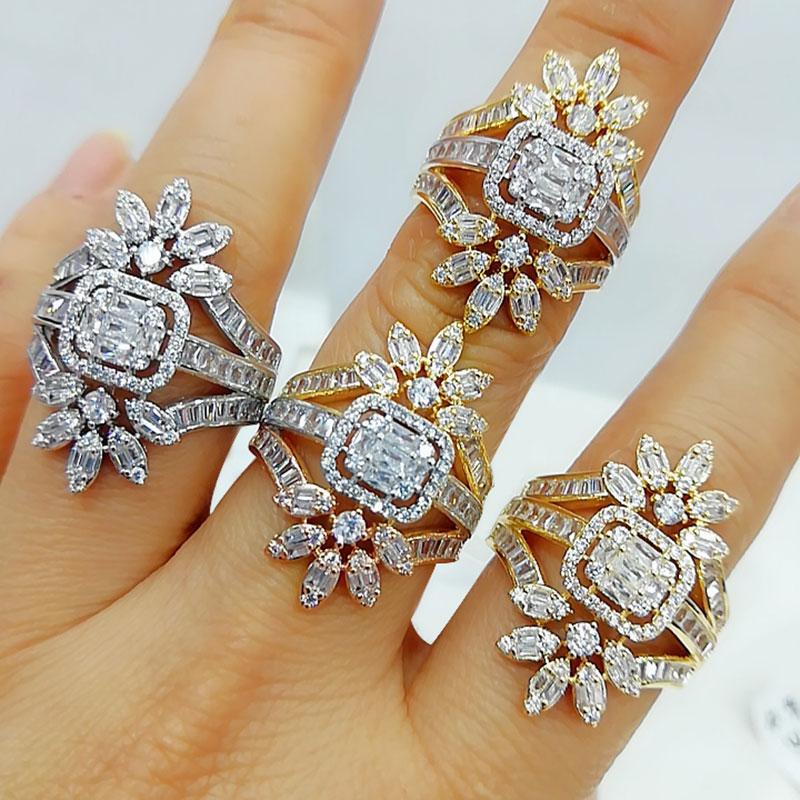

Wedding Rings Luxury Baguette CZ 3 IN 1 Flower Bold With Zirconia Stone Women Engagement Party Jewelry High QualityWedding WeddingWedding