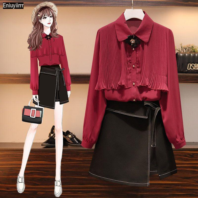 

Women' Blouses & Shirts 2022 Year Cute Girls Womens Solid Color Office Lady Ruffled Formal Button Red White Shirt Ribbon Bow Tie Tops