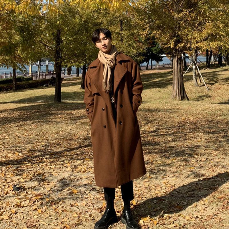 

Men's Wool & Blends Winter Belt Long Woolen Coat Men Warm Fashion Casual Oversized Loose Double Breasted Overcoat Kend22, Black