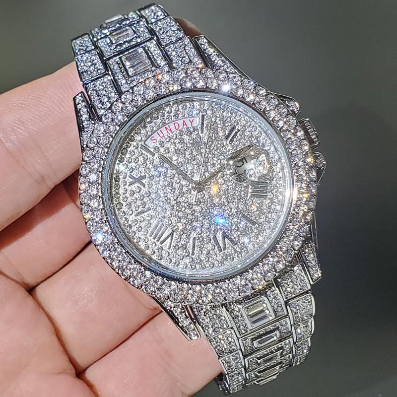 

Wristwatches 43mm Oyster Perpetual Design Week Display Men's Watch Iced Sapphire Glass Stainless Steel Bracelet Window Date Diamond Watc, V320a-rg
