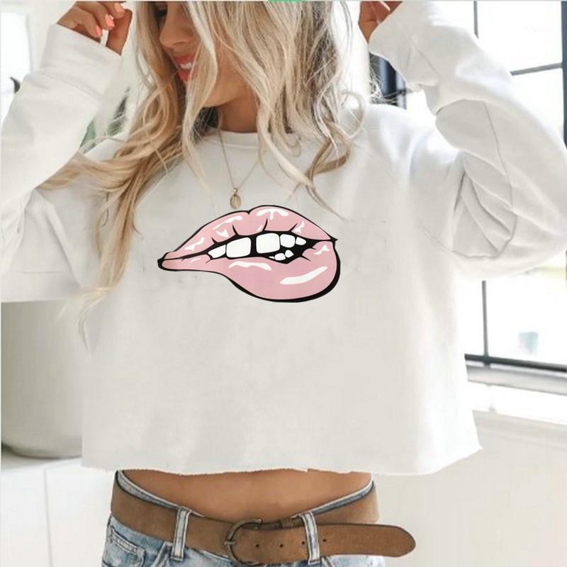 

Hirigin Sexy Lips Printed Crop Top Women Sweatshirts 2022 Long Sleeve Hoodies Fashion Steetwear Pullovers Autumn Women, A black