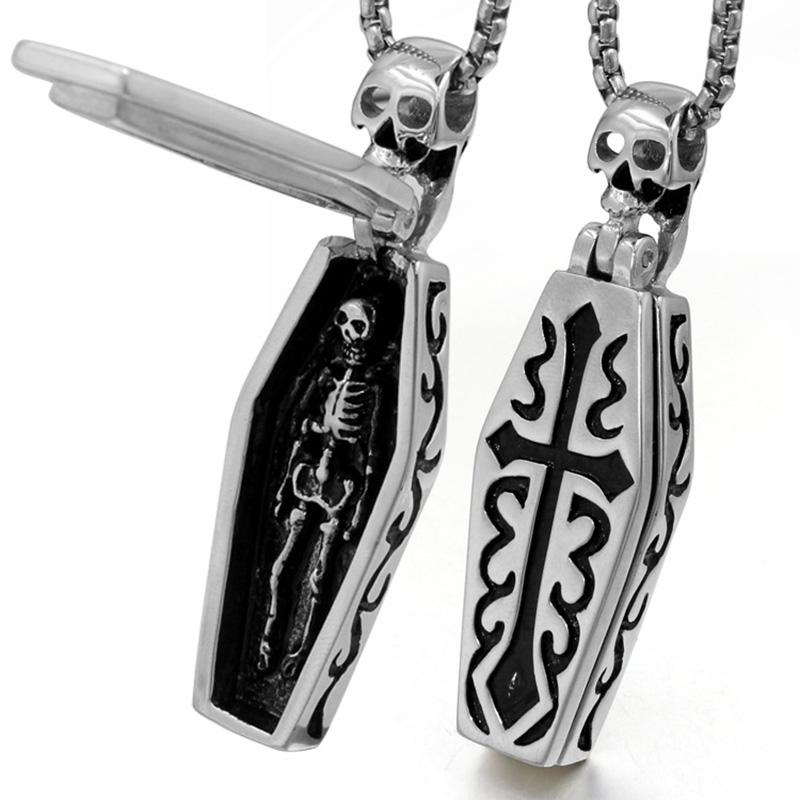 

Pendant Necklaces Classic Stainless Steel Necklace Punk Cross Coffin Skull For Men Accessories Jewelry Fashion Gift