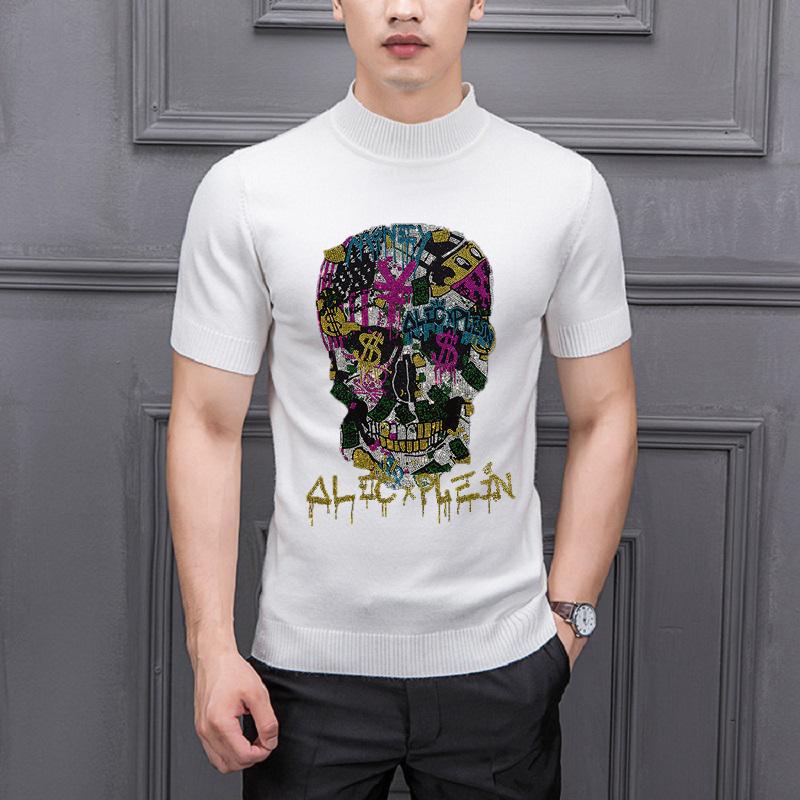 

Men's T-Shirts Original Personality Autumn Men's Sweater Comfortable Fabric Drill Skull Style Knitted T-Shirt Cashmere PulloverMen's, As shown asian size