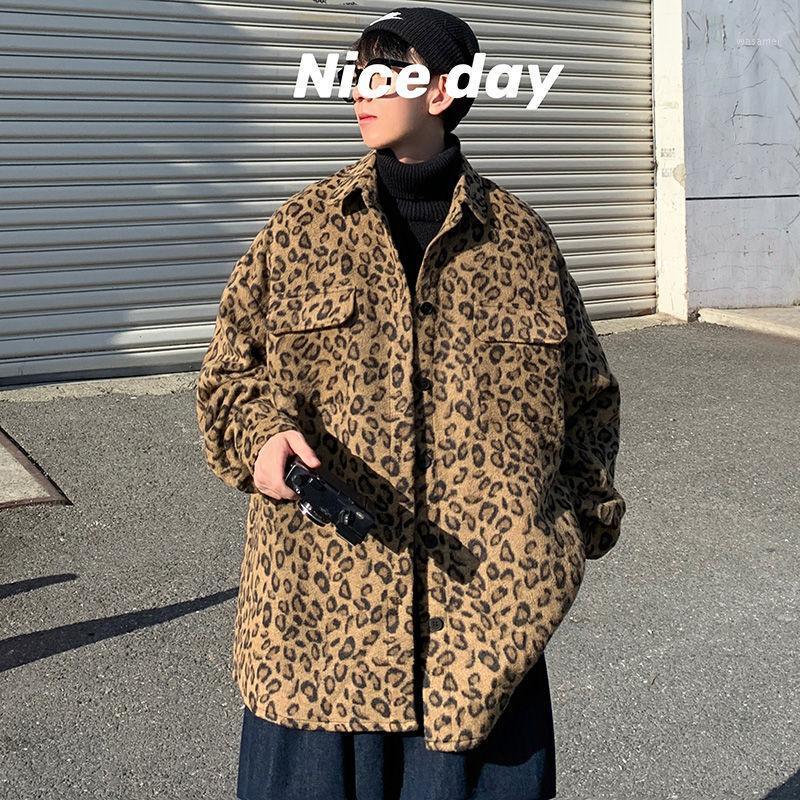 

Winter Youth Korean Version Of Men's Loose Single-breasted Leopard Print Long-sleeved Shirt Fashion Casual Top Shirts, Brown