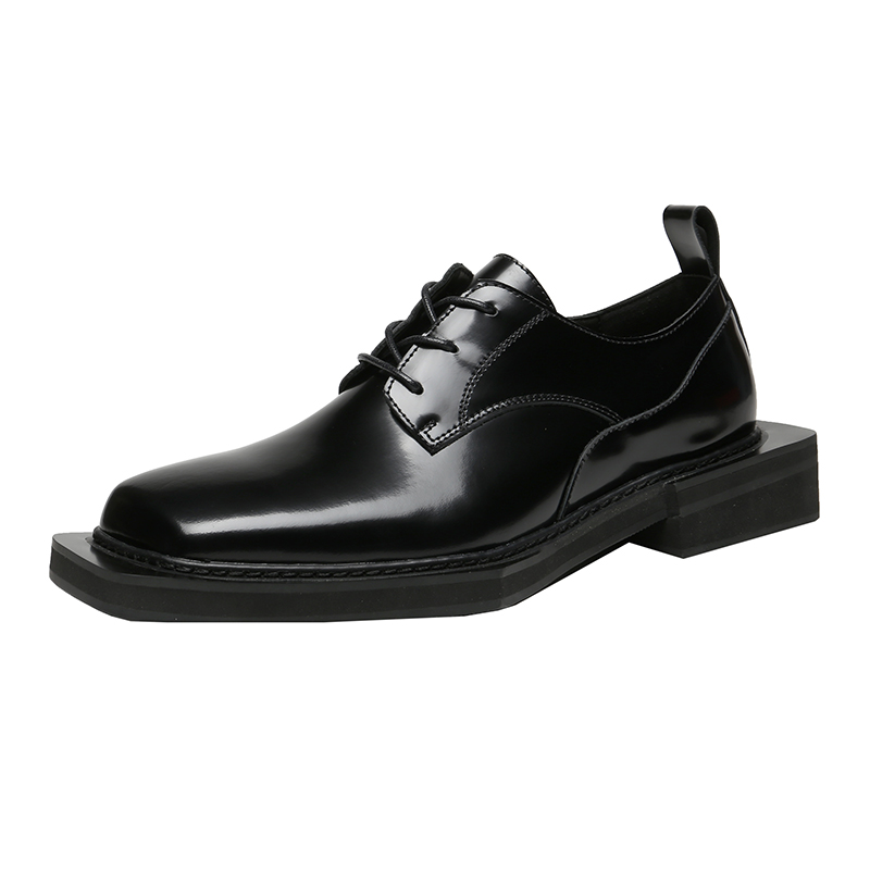 

Geometric Handmade Men Derby Shoes Personality Increased 4cm Fashion Square Men's Leather Shoes British Wide Thick Sole, Black