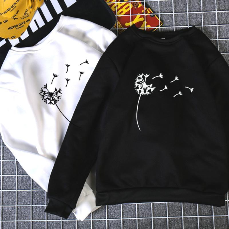 

Wildflower Dandelion Print Spring Autumn Hoodies Women Casual Long Sleeve O Neck Female Cartoon Cute Sweatshirt Femme Clothing Women's & Swe, Style 2 black