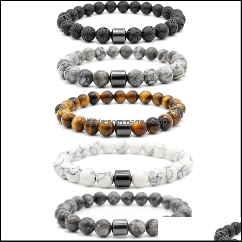 

Beaded Strands Bracelets Jewelry Natural 8Mm Lava Stone Turquoise Tiger Eye Beads Hematite Bracelet Diy Aromatherapy Essential Oil Diffuser