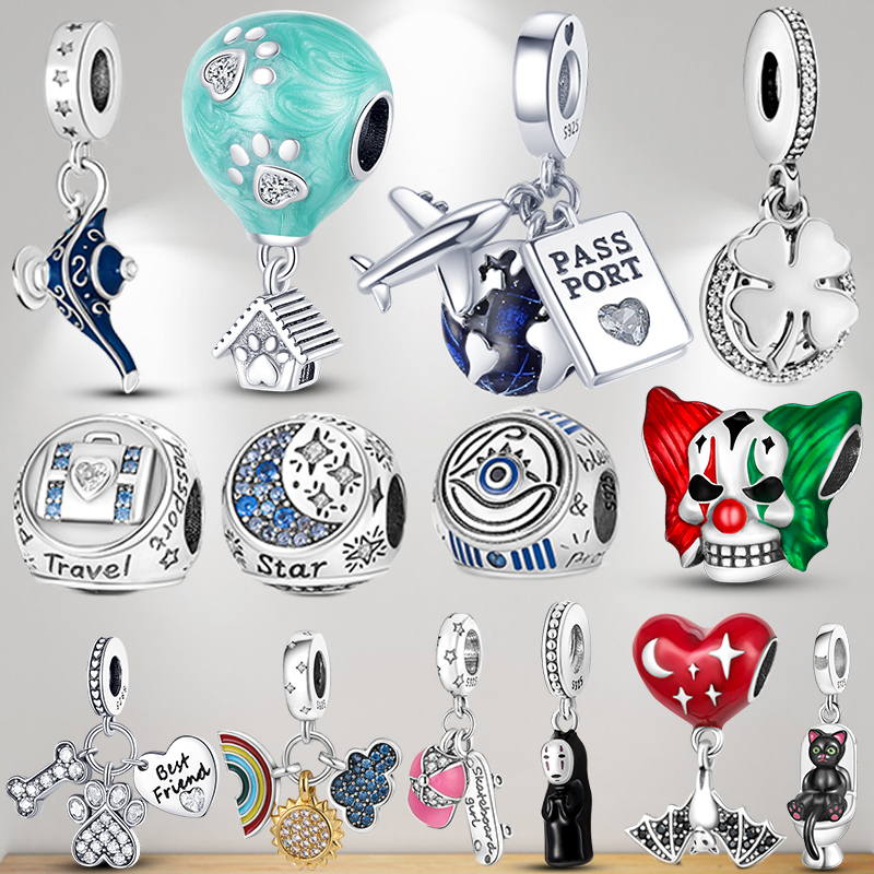 

925 bracelet charms for Pandora charm set Original box Airplane Car Clown Balloon Round European Bead necklace charms jewelry