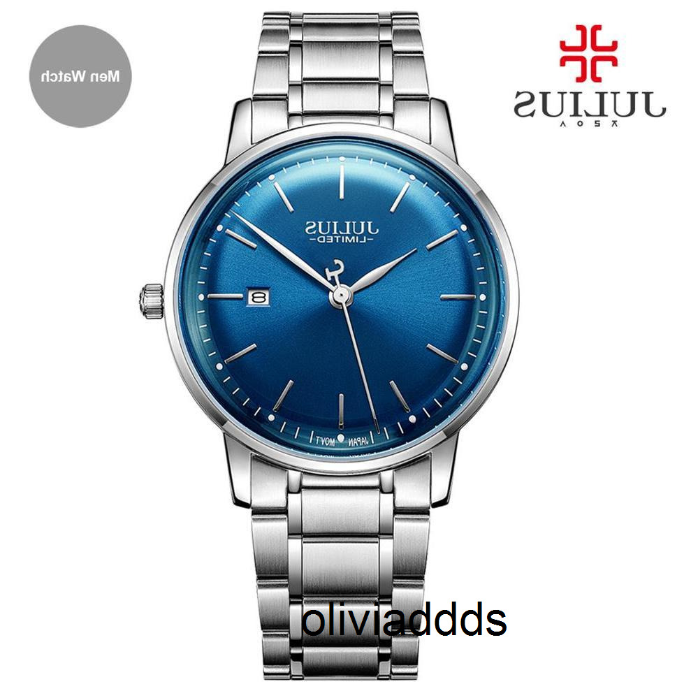 

Julius Brand Stainless Steel Watch Ultra Thin 8mm Men 30M Waterproof Wristwatch Auto Date Limited Edition Whatch Montre JAL-040322K JTVN, Black