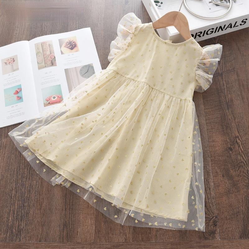 

Girl's Dresses Summer Girls Princess Fashion Kids Sequined Party Mesh Dress Costumes Children Voile Cute Vestidos 1-6Y, Ah5131beige