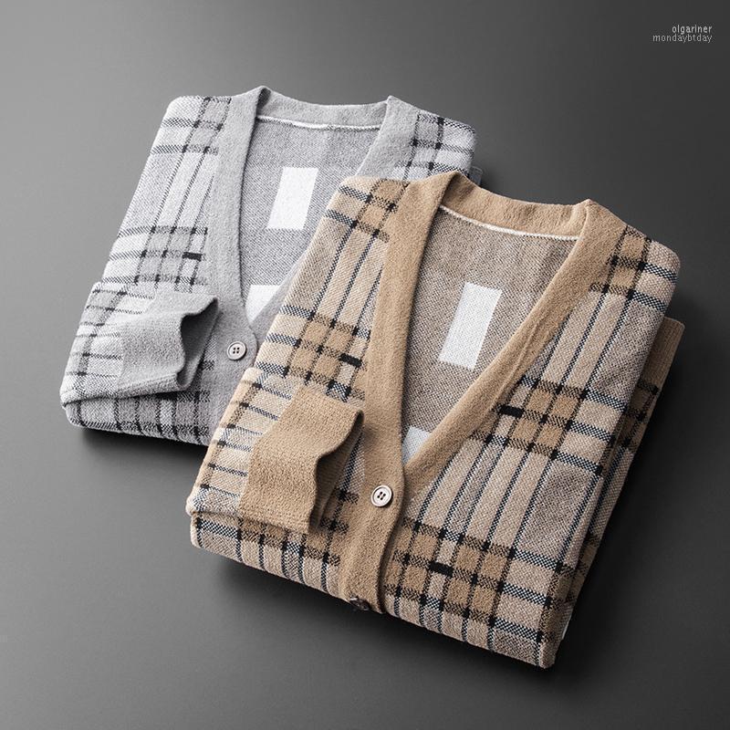 

Men's Sweaters Luxury Fashion Brand High-end Classic Plaid Cardigan Sweater Coat 2022 Autumn And Winter Wool Top Olga22, Brown