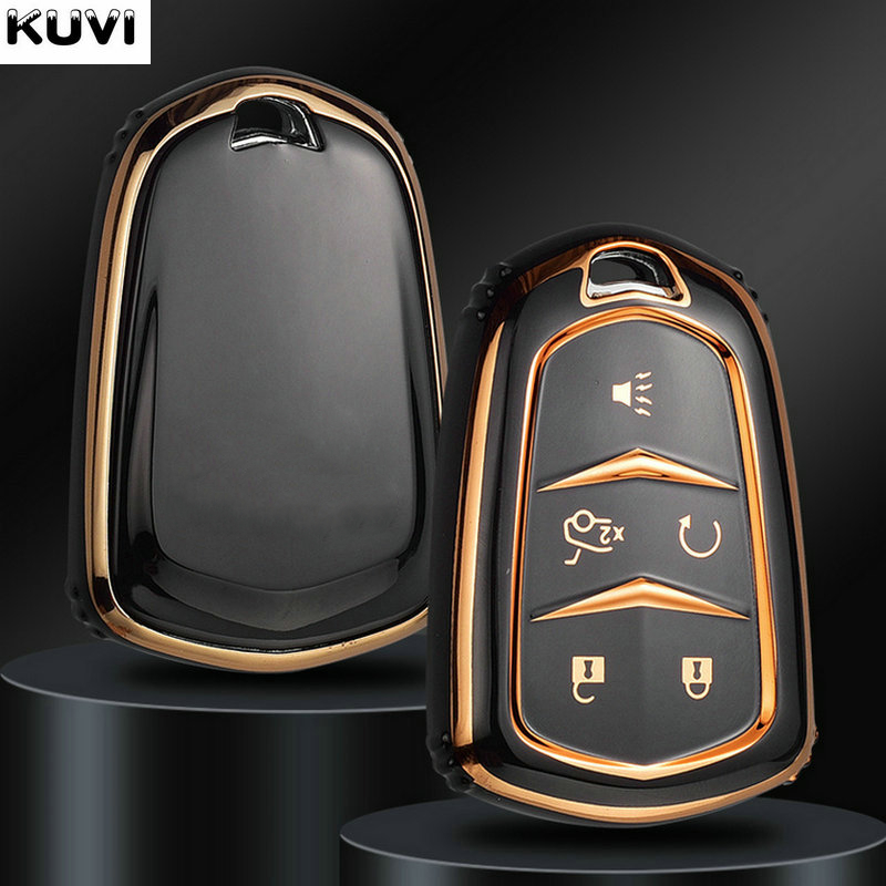 

6D Plating TPU Car Remote Key Case Cover For Cadillac ESV Escalade CTS XTS SRX ATS CT5 XT5 XT6 XLS Protective Shell Fob, Black keychain