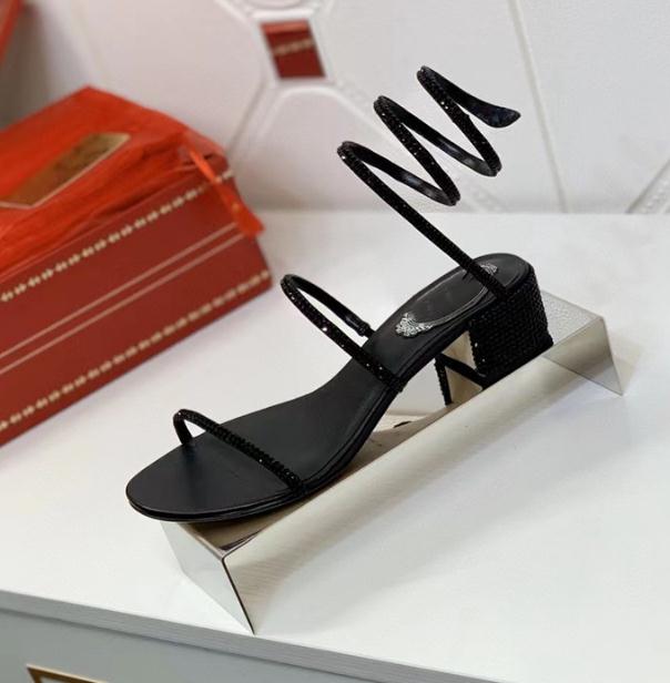 

RENE CAOVILLA CRYSTAL Roman sandals ankle winding sandal women medium-heeled rhinestones Ladies Banquet Champagne Gold Black high Heel Sandals