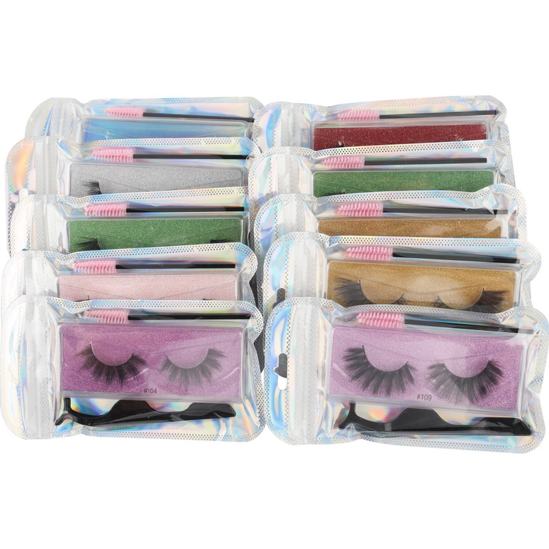 

3D Lash Color Eyelashes Package Box with Eyelash Curler and Small Brush Thick Natural Make Up Wholesale Lashes Extensions Kit