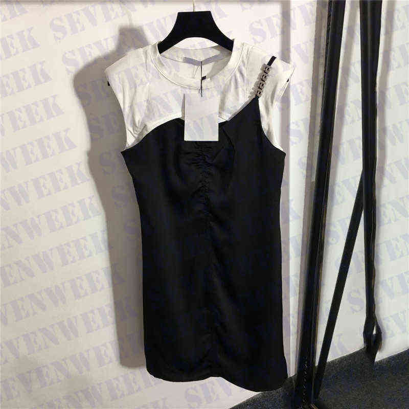 

Sleeveless Womens Vest Dresses With Letter Rhinestones Fashion Designer Casual Shirts Skirts Summer Party Dress, Black