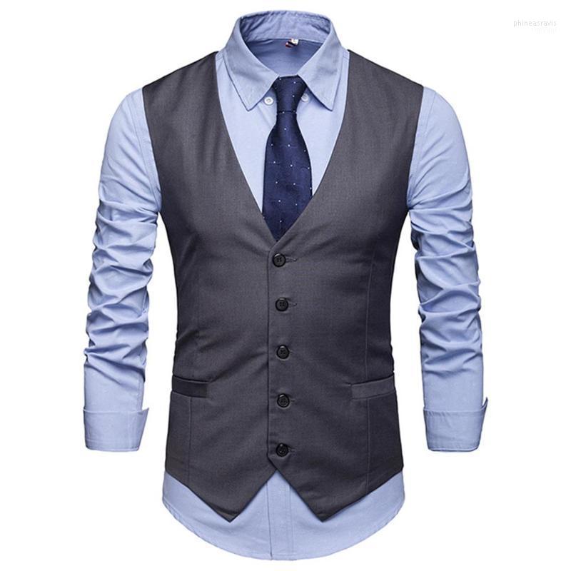 

Men's Vests Jacket Solid Color Slim Single Breasted Business Casual Capable Suit Vest Autumn Male Clothing Phin22, Black