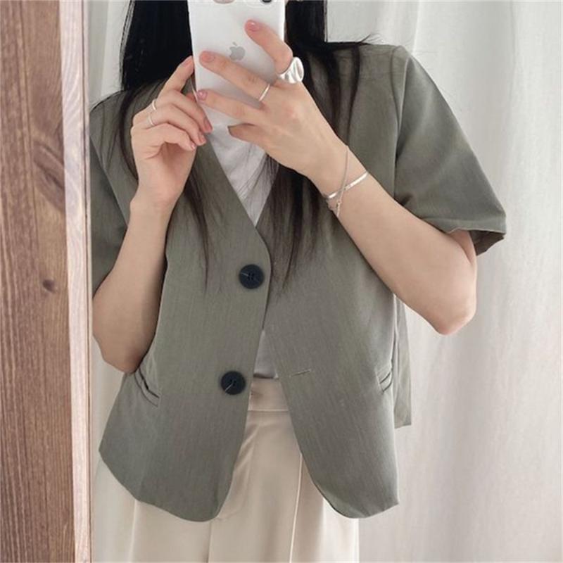 

Women's Suits & Blazers HziriP Minimalist High Waist Summer Women Elegant Short Sleeves 2022 Fashion Street Office Lady Solid CoatsWomen's, Black