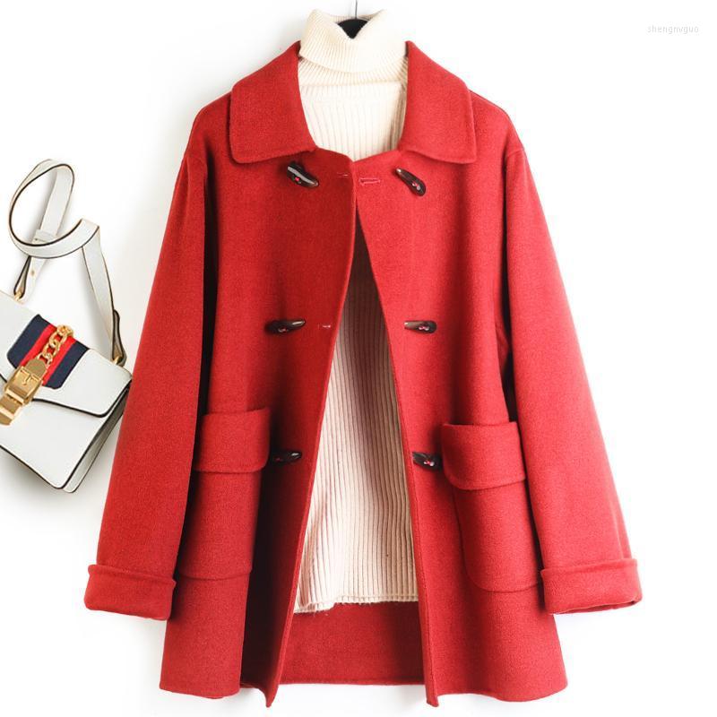 

Women' Wool & Blends 90% Double Breasted Women Coats Autumn Winter 2022 Pockets Wide-waisted Button Solid Woolen Coat Wear Outewear, Red