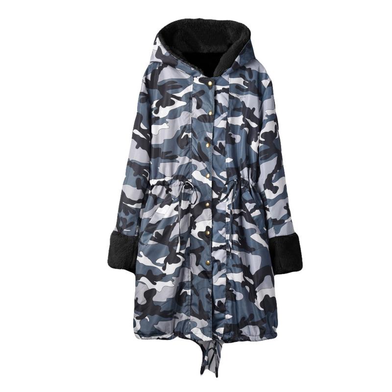 

Women's Jackets Women's Warm Jacket Coat H Long Thick Long-Sleeved Camouflage Print Drawstring Hooded OvercoatWomen's, Black