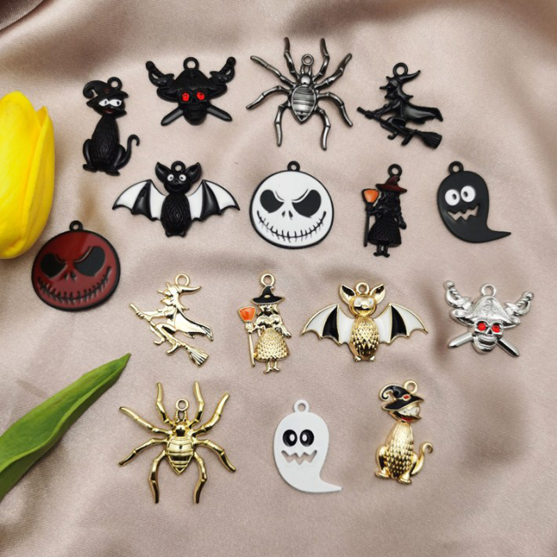 

JINGLANG Alloy Halloween Enamel Pirate Ghost Skull Charms for Earrings Pendants Necklace DIY Bracelet Making Jewelry