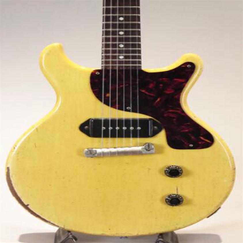 

Custom 1959 Junior DC TV Yellow Cream Relic Electric Guitar One Piece Mahogany Body & Neck Wrap Arround Tailpiece P-90 Dog Ear P3006
