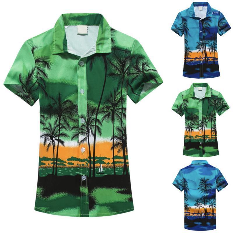 

Men Hawaiian Print Short Sports Beach Quick Dry Blouse Top Tee Shirt 3.27 Men's Casual Shirts, Blue