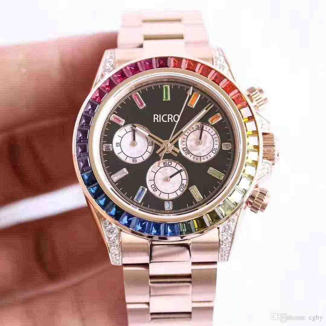 

Men's sports watch color drill table ring mouth size 40 mm folding buckle multi-functional mechanical movement, Waterproof