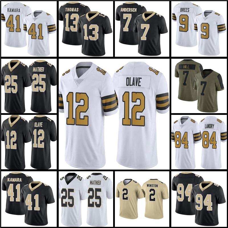 

12 Chris Olave 84 Jarvis Landry 25 Tyrann Mathieu Football Jersey 41 Alvin Kamara 2 Jameis Winston 56 Demario Davis Drew Brees Lattimore 7 Taysom Hill Michael Thomas, Men jersey