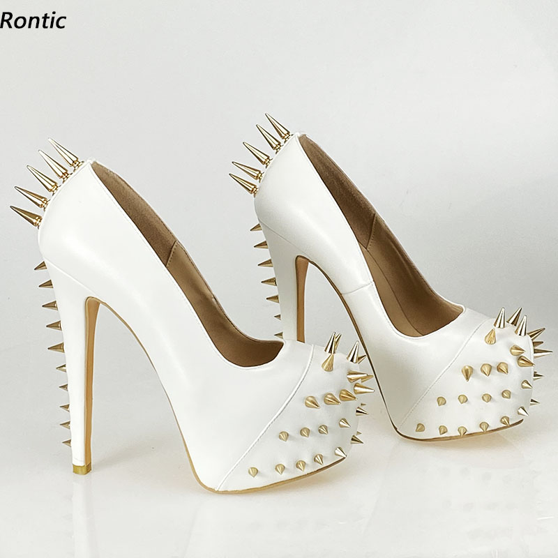 

Rontic Handmade Women Platform Pumps Matt Sexy Studded Stiletto Heels Round Toe Pretty White Pink Red Cosplay Shoes US Size 5, Burgundy