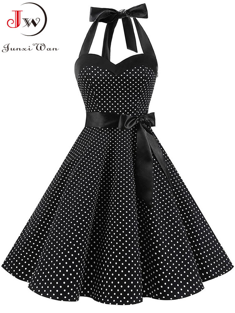 

Vintage Dress Women Summer Sexy Polka Dot Print Halter Party es Vestidos Robe Pin Up Rockabilly Y2K 220418, Pettiskirt red