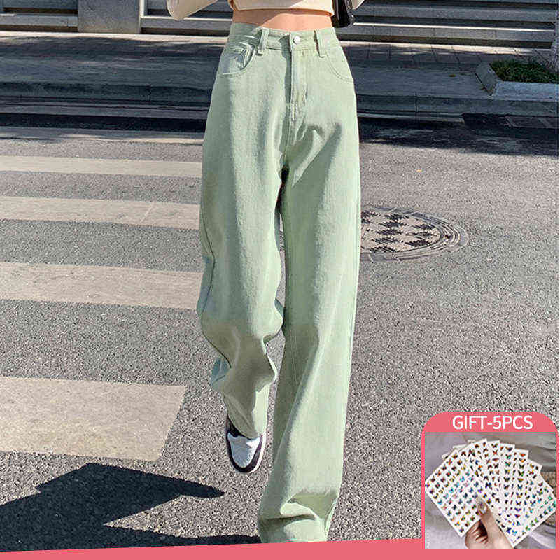 

Green Straight Leg Jeans Women Spring High Waist 2022 Trend Denim Pants Y2k Casual Streetwear Pants Comfort Trousers Oversize T220728