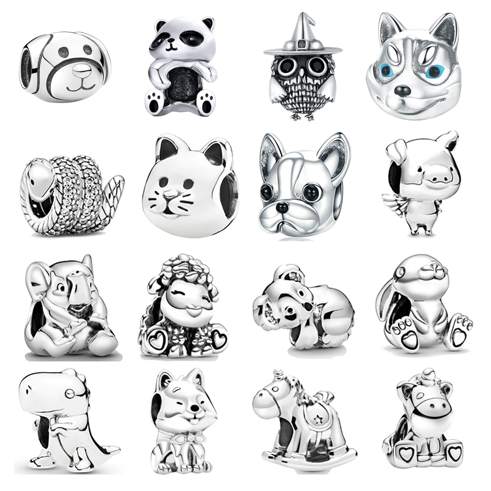 925 Perles de charme en argent pendent licorne lapin chien chat cochon pigle lamber lam