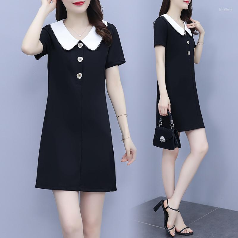 

Plus Size Dresses Black Short Sleeved Mini 5Xl Large Vintage Casual Robe Spring Summer Clothes Dress For Women'S 2022 Sukienka Sundress Jona