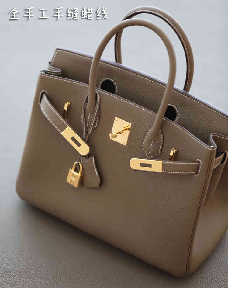 

Leather Herme Birkins All manual customized platinum bag 25 portable European and American fashion women's bag litchi grain leather Togo calf leather, Platinum buckle 25