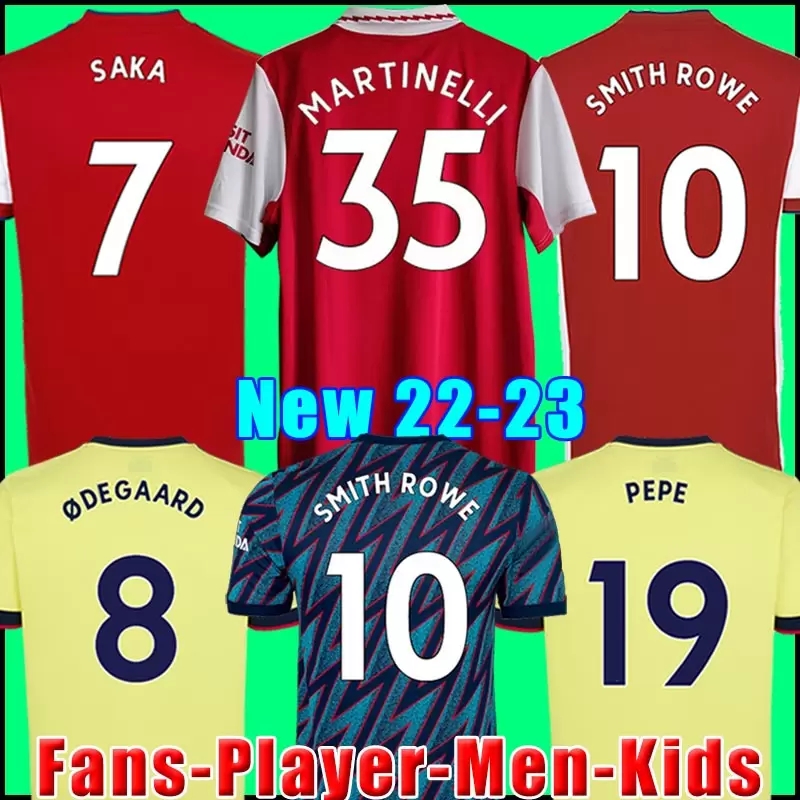

22 23 SAKA soccer jerseys SMITH ROWE ODEGAARD THOMAS PEPE TIERNEY WILLIAN MARTINELLI WHITE 2021 2022 home away third football shirt Men Kids kit sets uniform, 21/22 away+patch