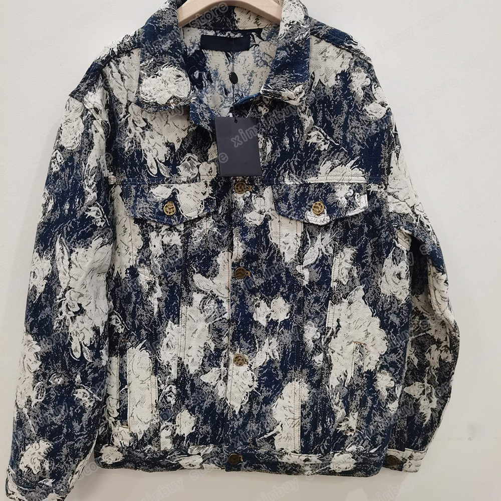 

22ss Designers Denim Jackets Men Women DESTROYED tie dye Jacquard flower Lapel Neck Streetwear white blue black S-XL, Multi