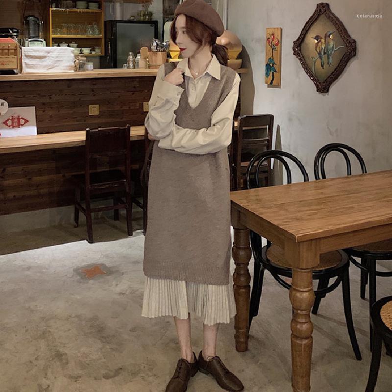 

Women's Vests Medium-long Sleeveless Knitted Waistcoat Sweater Harajuku Autumn Women Simple Fashion Pure Colored 2022 Clothes Coat Female Y2, Apricot shirt