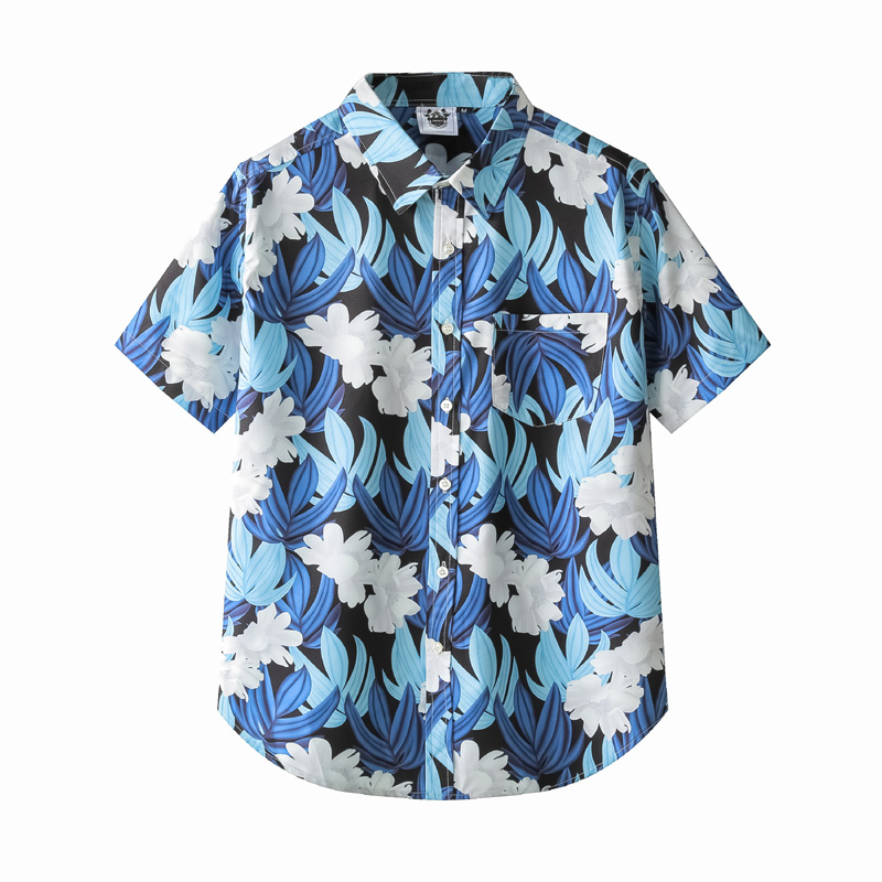 

European and American men's wear summer 2022 new Short sleeve single breasted blue floral print Fashion shirt slim