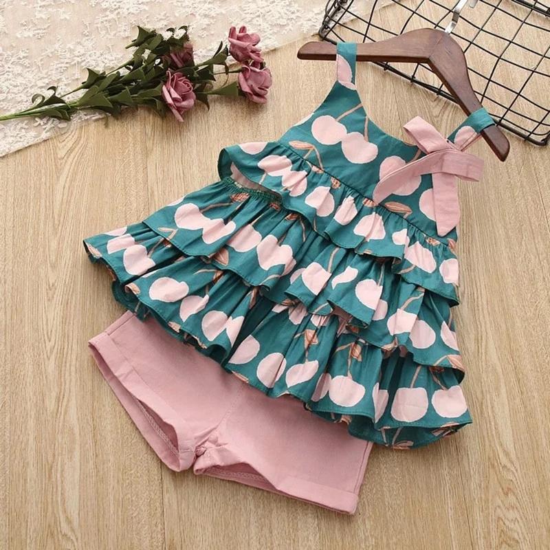 

Clothing Sets Girls Set 2022 Summer Cotton Daily Lace Sleeve Children T-shirt Top Pink Pants 2 Pack Fashion Girl Toddler Clothes, Navy blue