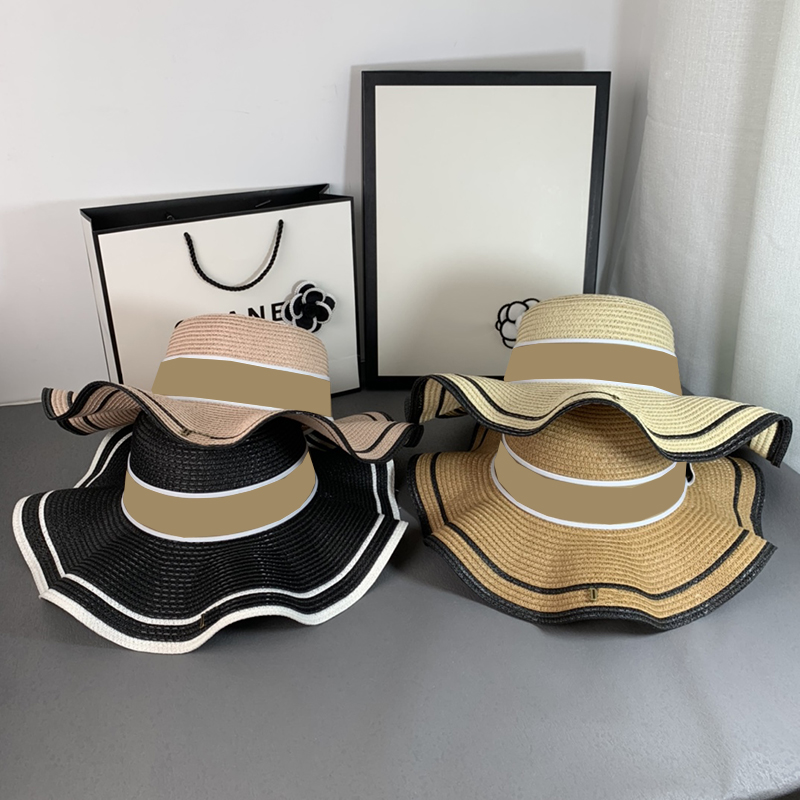 

4 Colors Straw Hats Wide Brim Hats Women Follower Badge Caps Travel Sunscreen Girls Hat Designer Letters Cap, Black