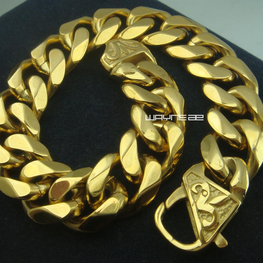 

b154- COOL HEAVY MEN'S STAINLESS STEEL CUBAN CURB LINK BRACELET 15mm282B