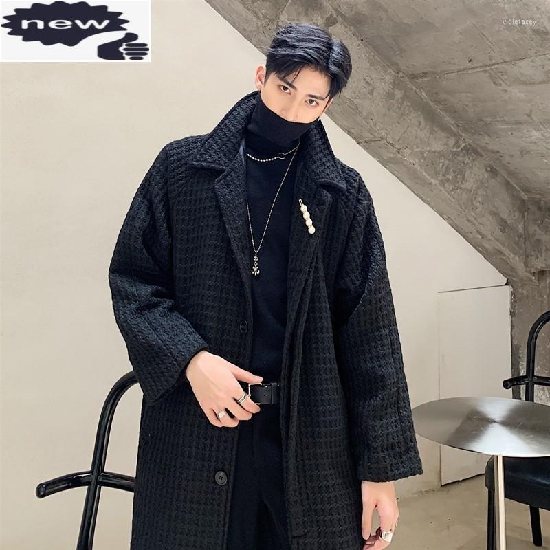 

Men's Trench Coats Brand High Quality Woven Medium Length Mens Woolen Fashion Single Breasted Sashes Loose Fit Outerwear CoatsMen's Viol22, Black